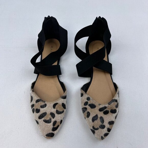 Rampage Paryss Leopard Print Strappy Flats Pointed Toe Black/Tan Size 8 Zip - Picture 3 of 9